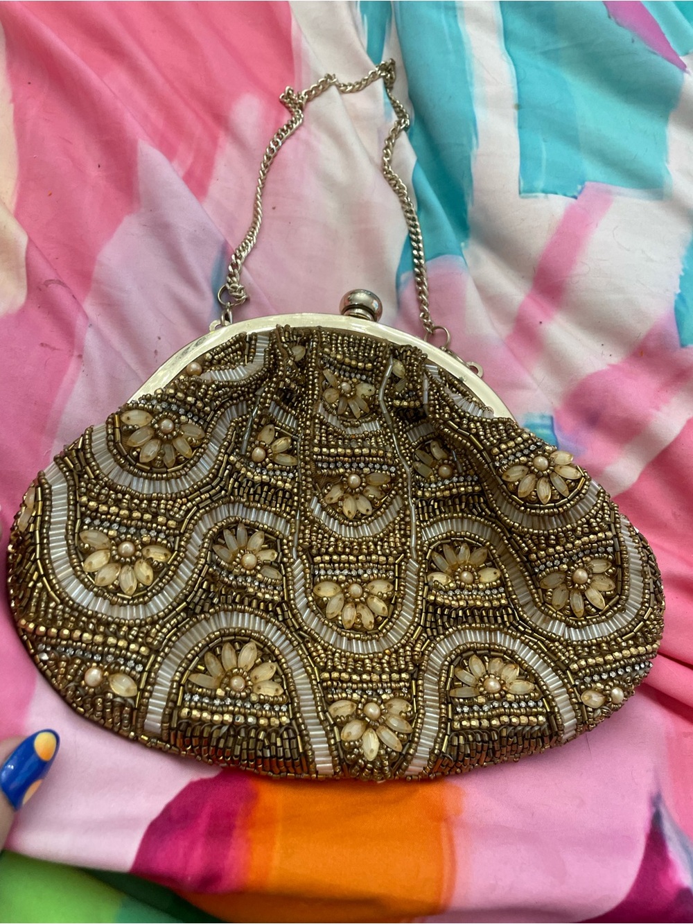 Chico's Gold Beaded Floral Evening Clutch